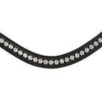 A close-up of the Lumiere Stella classic curved black leather browband with clear Austrian stellux crystals.