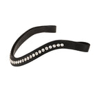 A close-up of the Lumiere Stella classic curved black leather browband with clear Austrian stellux crystals.