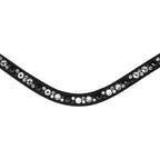 Closeup of the Lumiere Dante browband featuring a medley of silver and grey Austrian stellux crystals flush-set upon a suede-backed premium leather band 