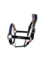 The Lumiere Hollywood halter crafted from luxurious gel-padded rose gold nappa leather with premium rose gold fittings on a plain background