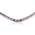 Closeup of The Paloma browband featuring Austrian stellux crystals that alternates a pattern of soft pink, clear and watermelon pink creating the perfect pink tone.