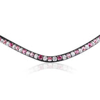 Closeup of The Paloma browband featuring Austrian stellux crystals that alternates a pattern of soft pink, clear and watermelon pink creating the perfect pink tone.