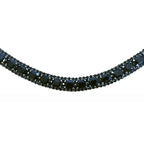 A close-up of the Lumiere Audrey browband crafted from black solitaire crystal browband and premium leather set against a solid light gray background.