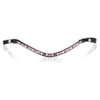 A full view of The Paloma browband featuring Austrian stellux crystals that alternates a pattern of soft pink, clear and watermelon pink creating the perfect pink tone.