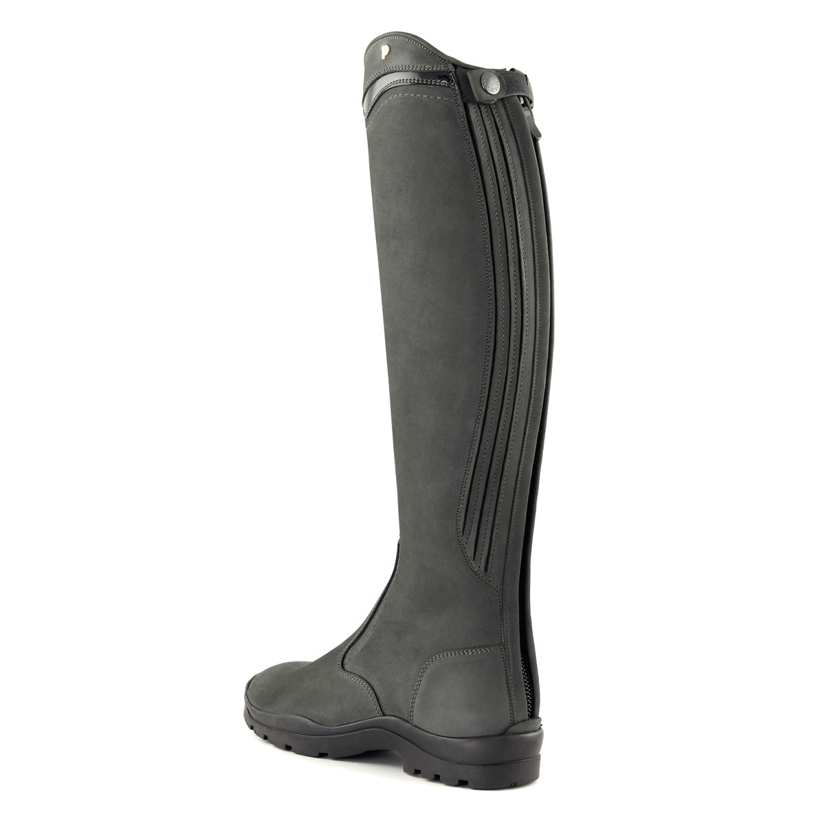 Petrie Explorer grey nubuck riding boos — rear view