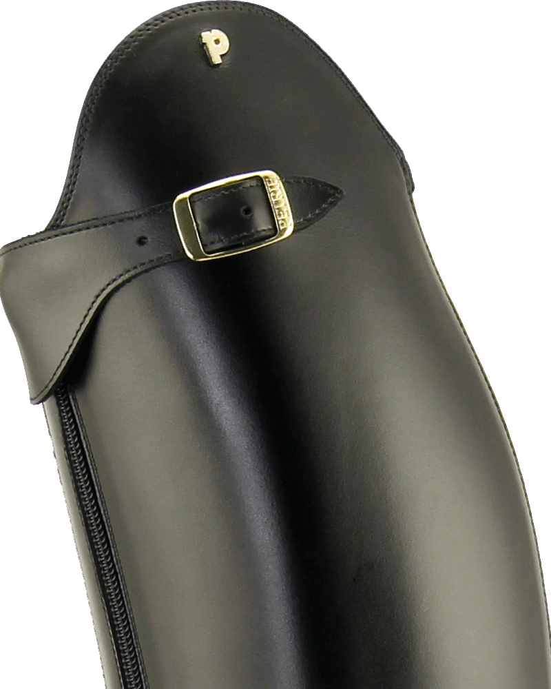 Petrie Verona riding boot – close-up of gold buckle and top cap detail