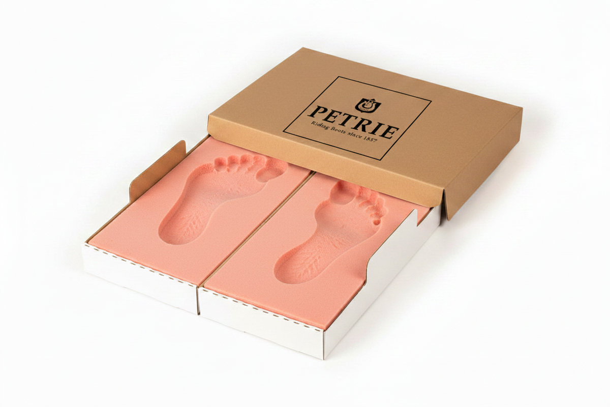 Petrie Measure Foam impression kit — open box showing foam panels with Petrie logo on lid